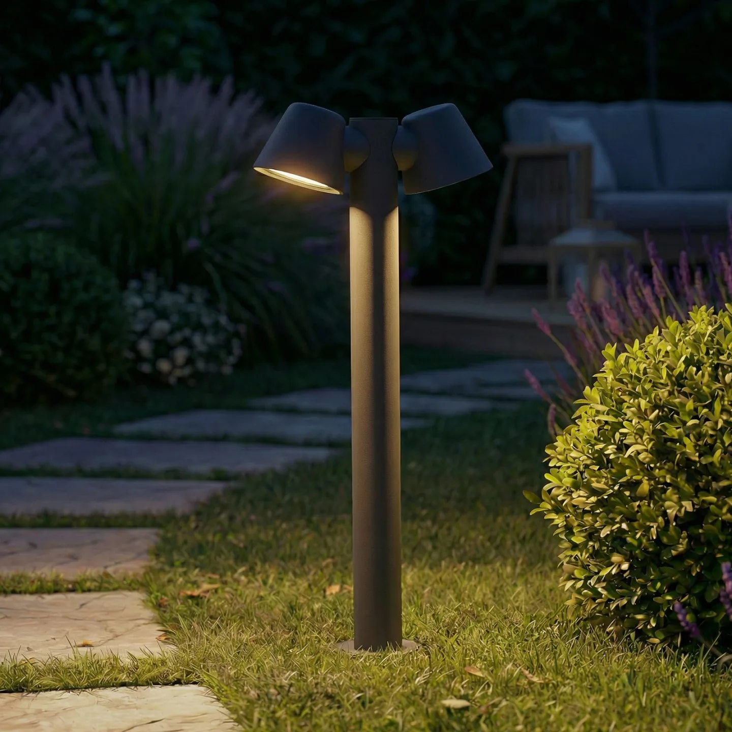Ileyna Wegeleuchte, 2-flammig, anthrazit, 100 cm - Lindby - Terrasse - Modern - Aluminium - Mehrflammig
