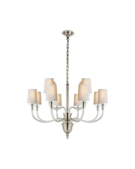 Vivian Two-Tier Chandelier Polished Nickel/Linen Shades