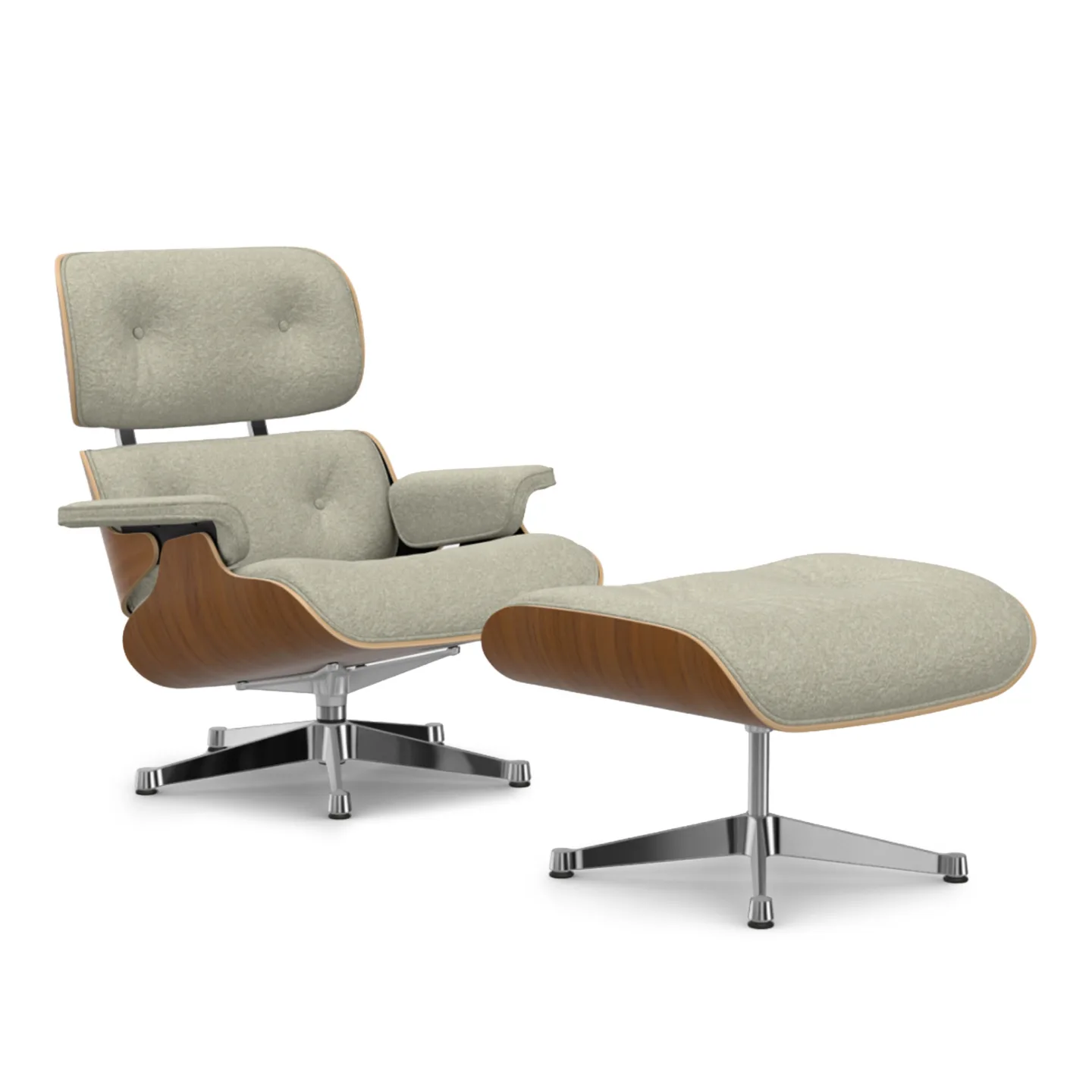 Vitra - Eames Lounge Set Natural Walnut Nubia Cream/Sand 03 Polished Aluminium - Fåtöljer - Charles & Ray Eames - Beige