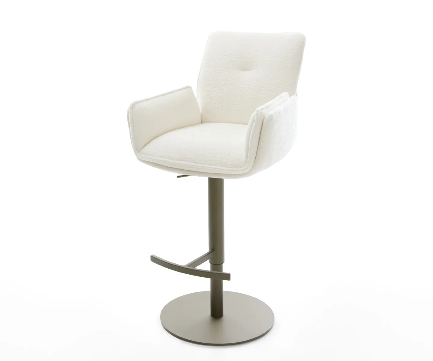 Barstuhl Nela-Flex Bouclé Soft Beige Drehfuß höhenverstellbar Metall Titanfarben