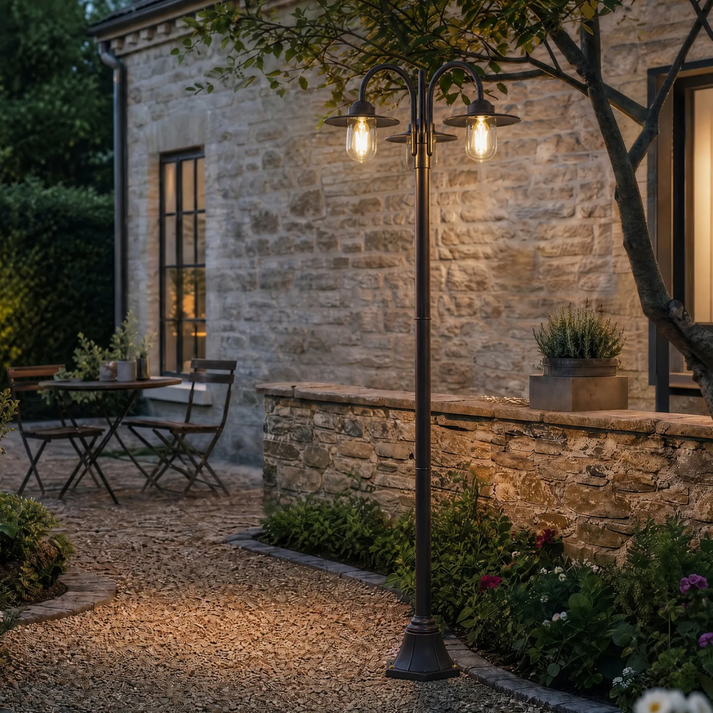 Bilma udendørslampe, højde 220 cm, rustfarvet, 3 lyskilder, glas, IP65 – Lindby - Moderne - Aluminium - Med flere lyskilder
