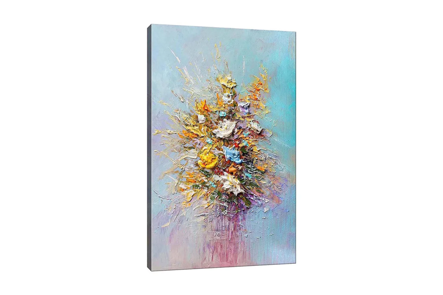 Canvastavla 70x100 cm - Färgglad bukett med blommor i olika nyanser - Gult / Orange / Blått