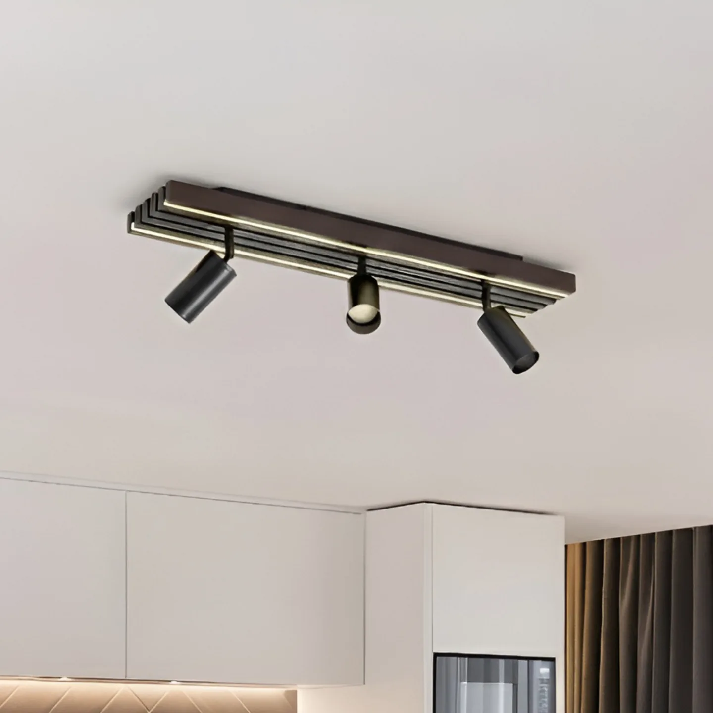 Tiron LED-Deckenstrahler, 3-flg., 70 cm, Eiche - Lucande - Wohnzimmer - Modern - Holz - Mehrflammig