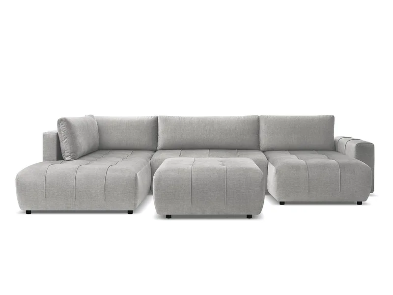 Panorama-Ecksofa mit Hocker BOBOCHIC ARSENE Samt hellgrau