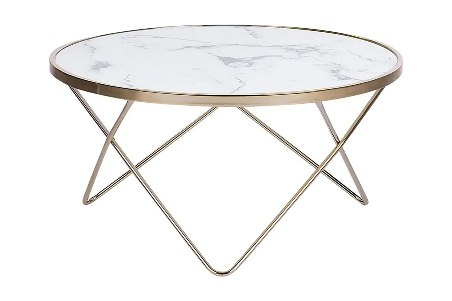 Meerah Soffbord 80 cm Runt Marmormönster - Glas/Vit/Guld