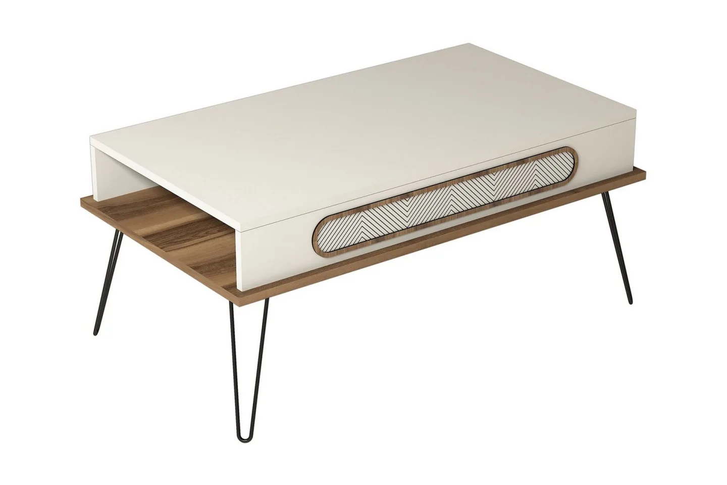 Hovdane Soffbord 105 cm med Förvaring Hylla Triangelmönster - Brun/Vit