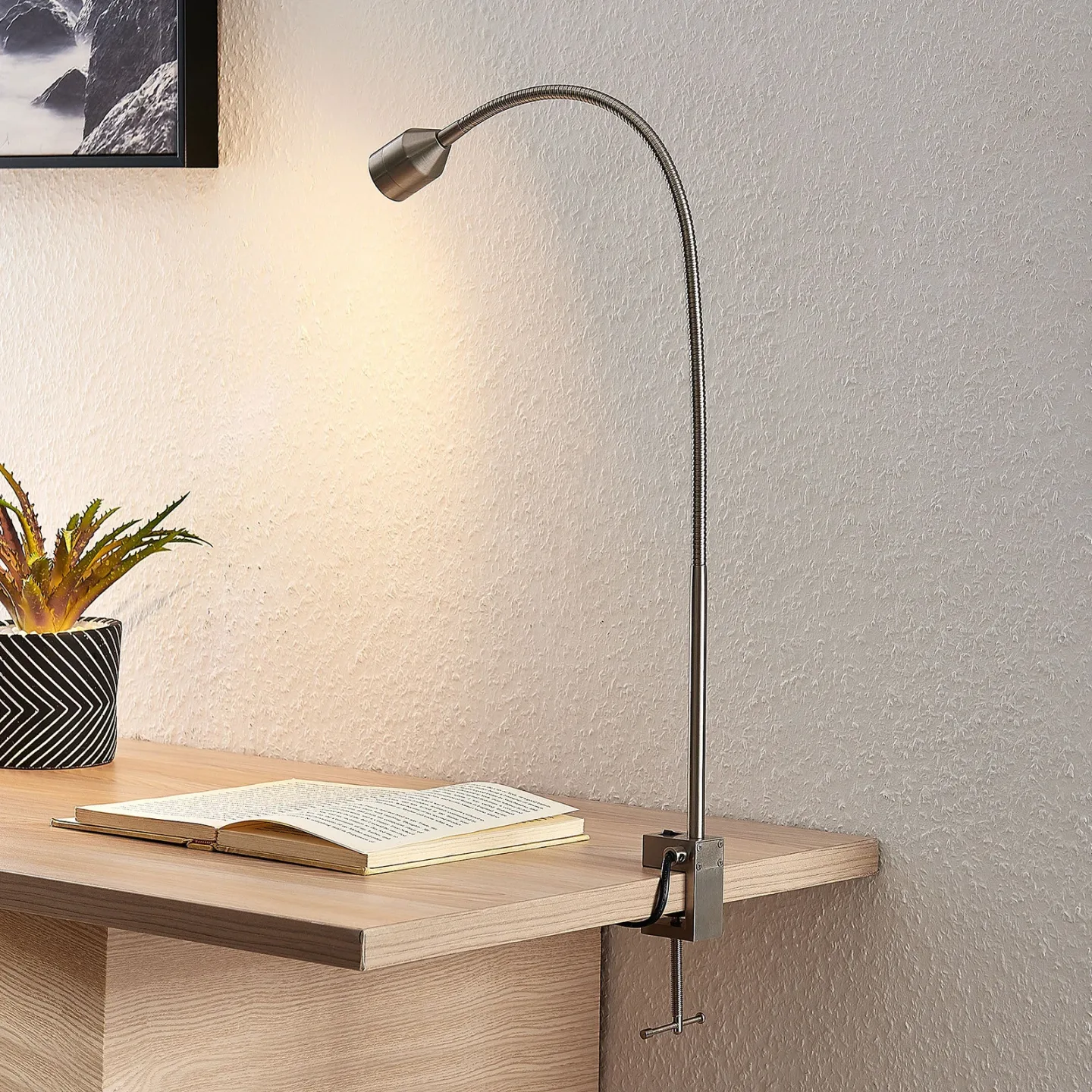 Hanilo LED Klemmleuchte Nickel - Lindby - Arbeitszimmer / Büro - Modern - Metall - Einflammig