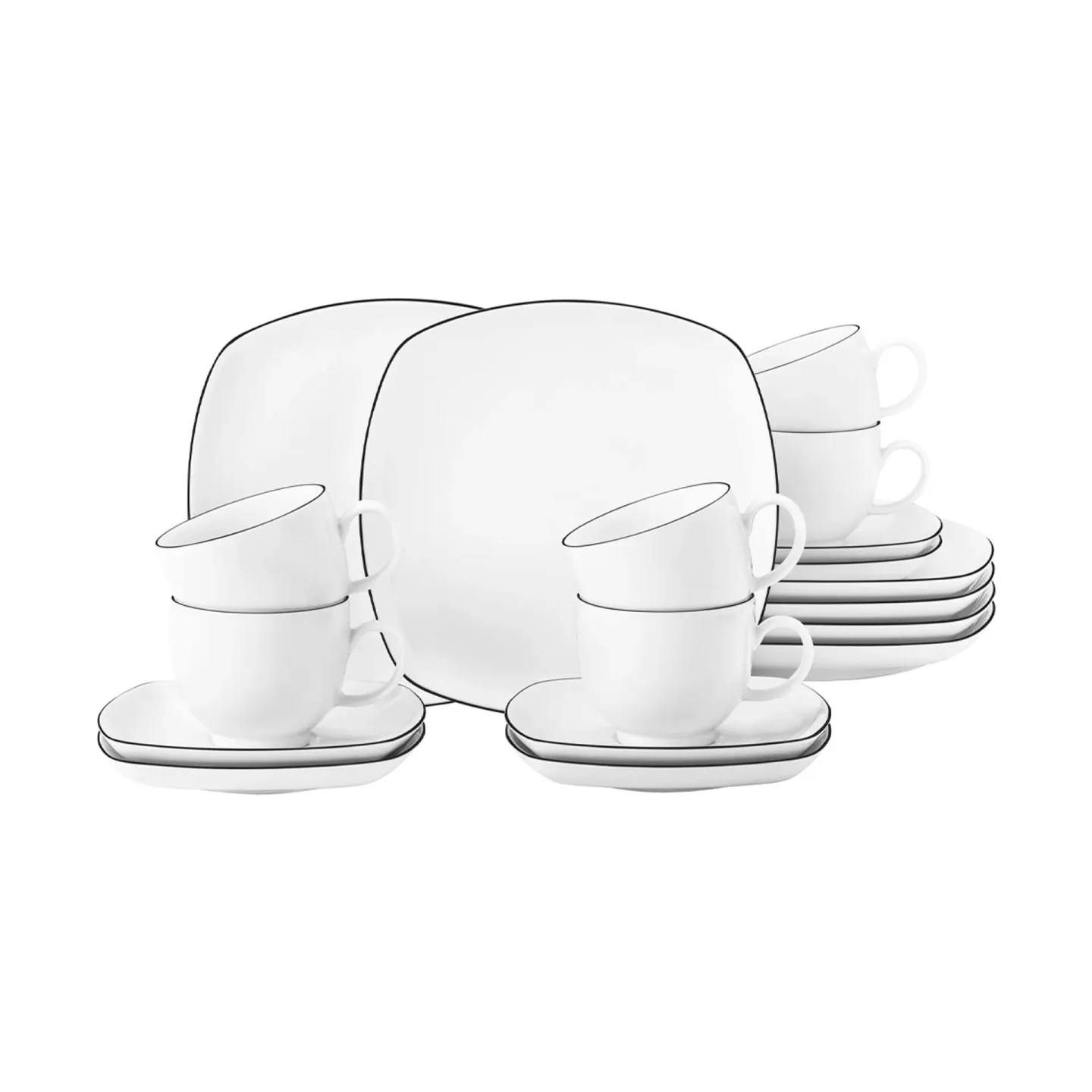 Seltmann Weiden Lido black lines Kaffeeservice viereckig 18 Teile Weiß mit schwarzem Rand