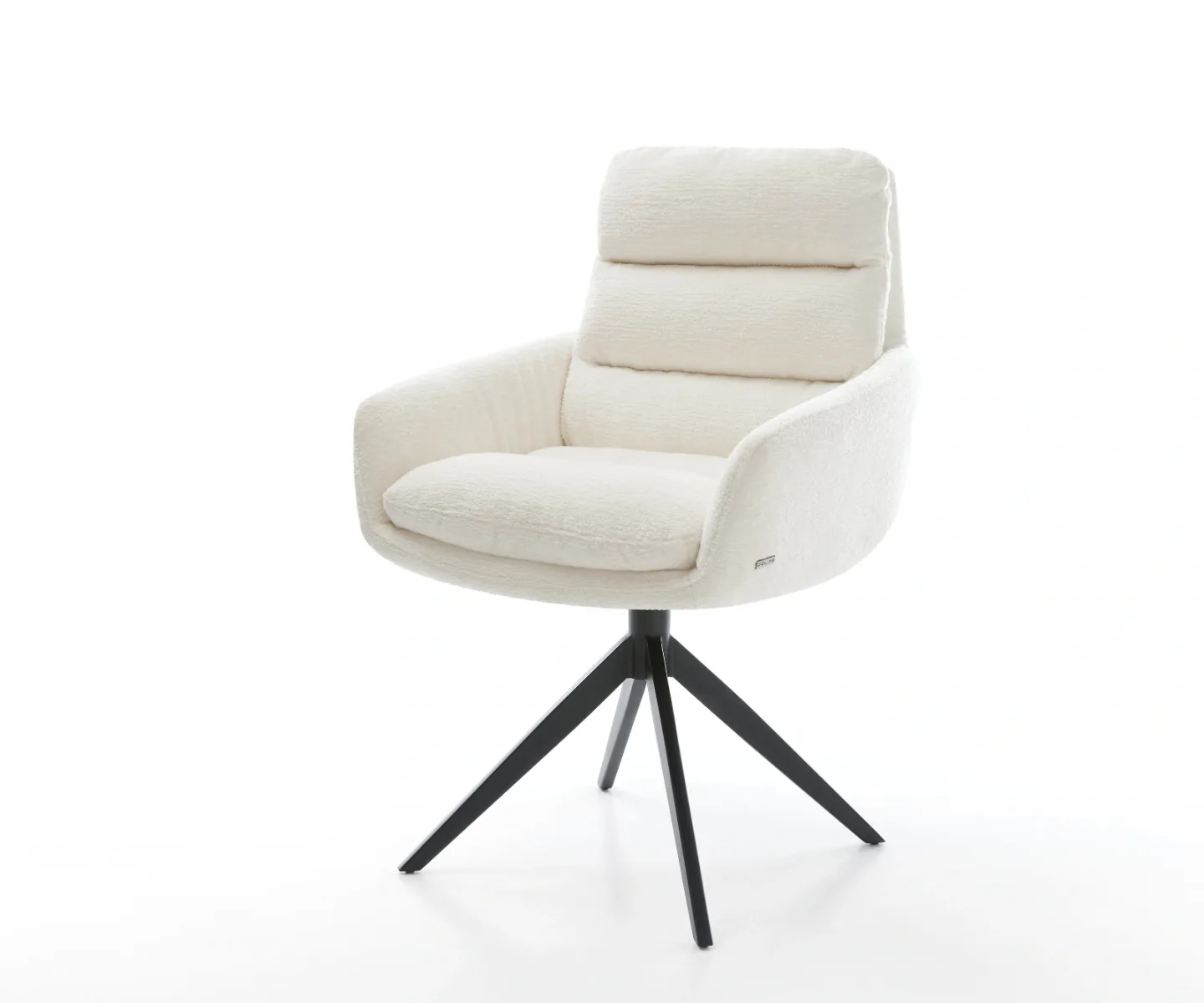 Drehstuhl Abelia-Flex mit Armlehnen Bouclé Soft Beige Kreuzgestell breit Schwarz 360° drehbar Wippfunktion