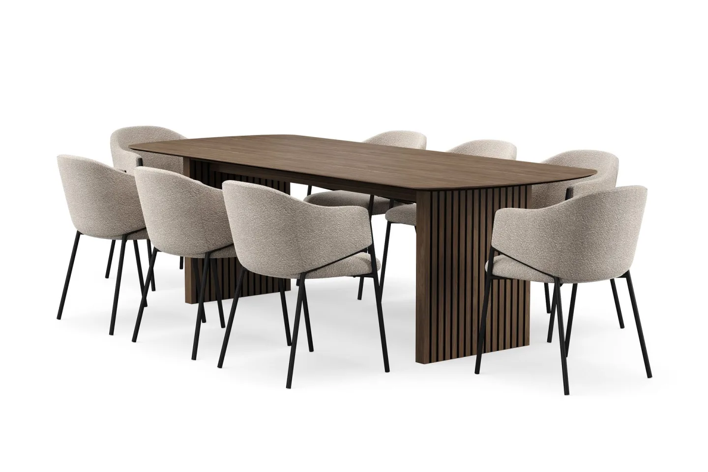 Richeto Matbord 240 cm med 8 Filip Matstolar - Rökt ek / Taupe Bouclé