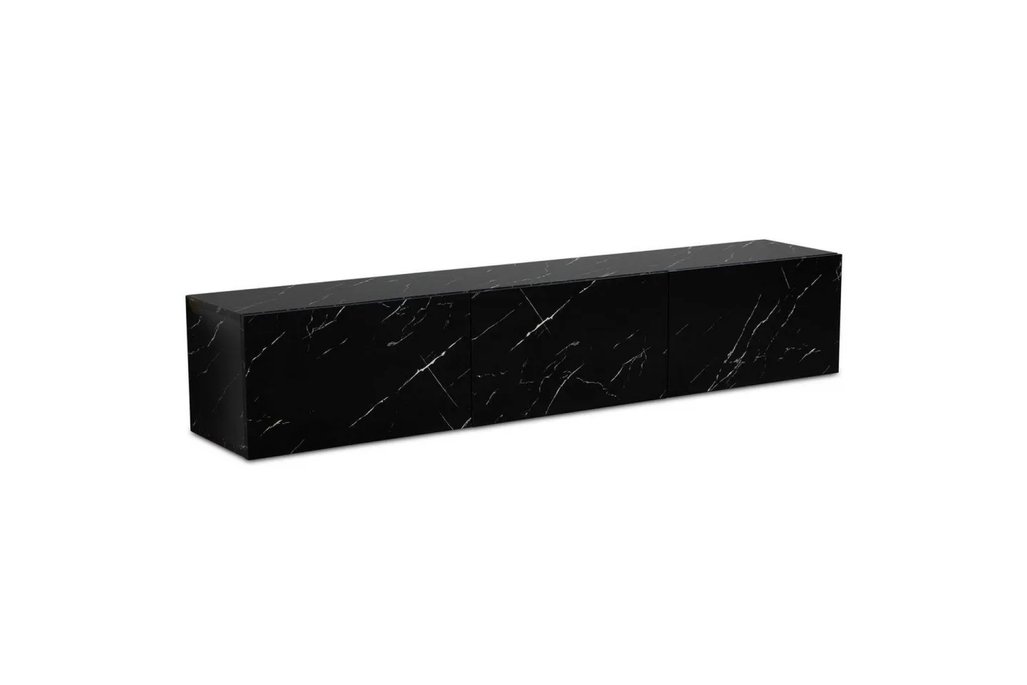 Lowboard Wohnling Folierad upphängning med luckdörr, modern Marmor, Svart, 160 cm - Marmor, Svart, 160 cm