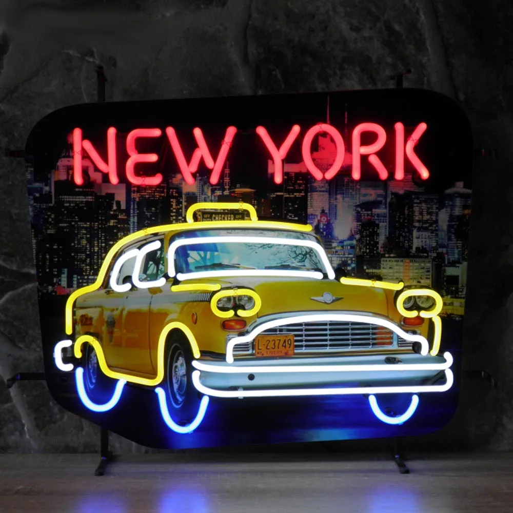 Neonskylt New York Taxi med bakgrund