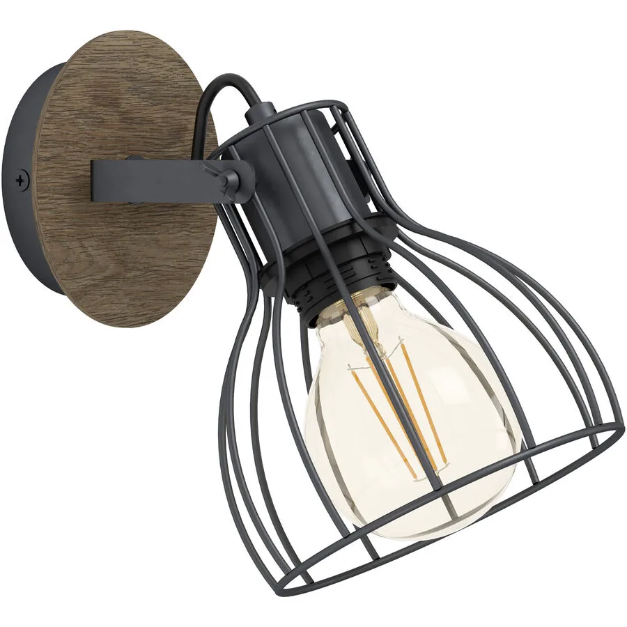 Eglo Spot Sambatello Braun/Silber Stahl/Holz 22 cm - Farbe: silber-braun - Material: Holz/Stahl