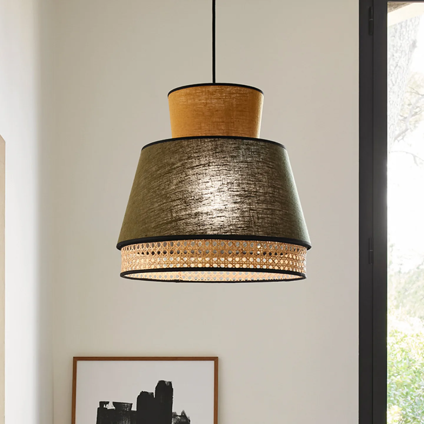 Singapour M Hängeleuchte, khaki/curry - MARKET SET - Wohnzimmer - Design - Stoff / Textil - Einflammig