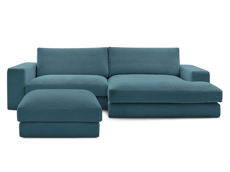 Ecksofa mit Hocker BOBOCHIC LEONARD Cord-Stoff hellblau