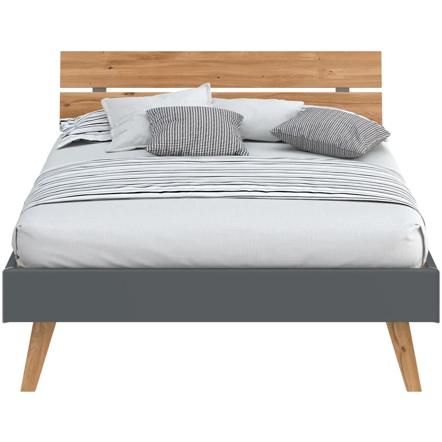 Modular Bett Livorno Natur, Dunkelgrau MDF, Wildeiche Massivholz 140 x 200 cm