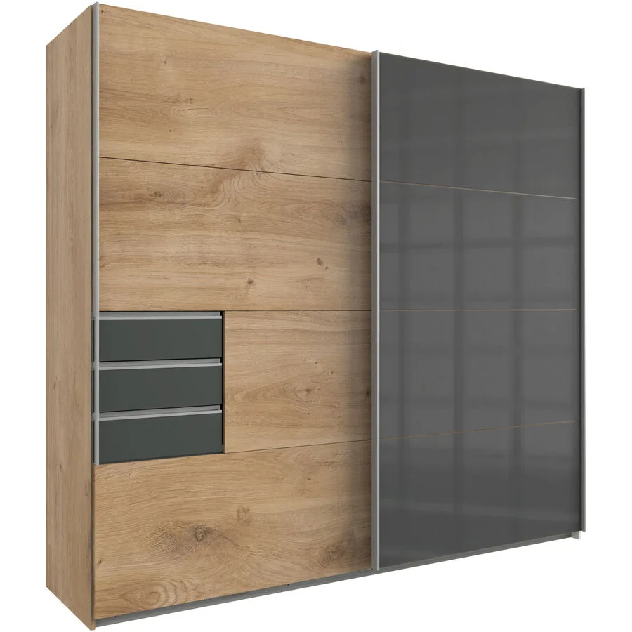 Kleiderschrank Birta Plankeneiche/graphit Holz B 225 cm