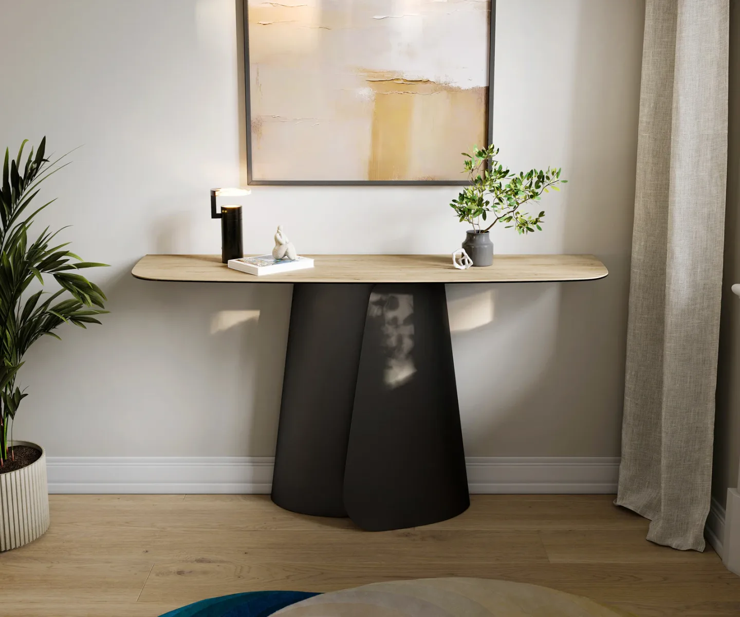 Konsolentisch Edge Boot 140x40 cm Keramik Laminam® Sabbia Eichefarbig Livos Metall Schwarz