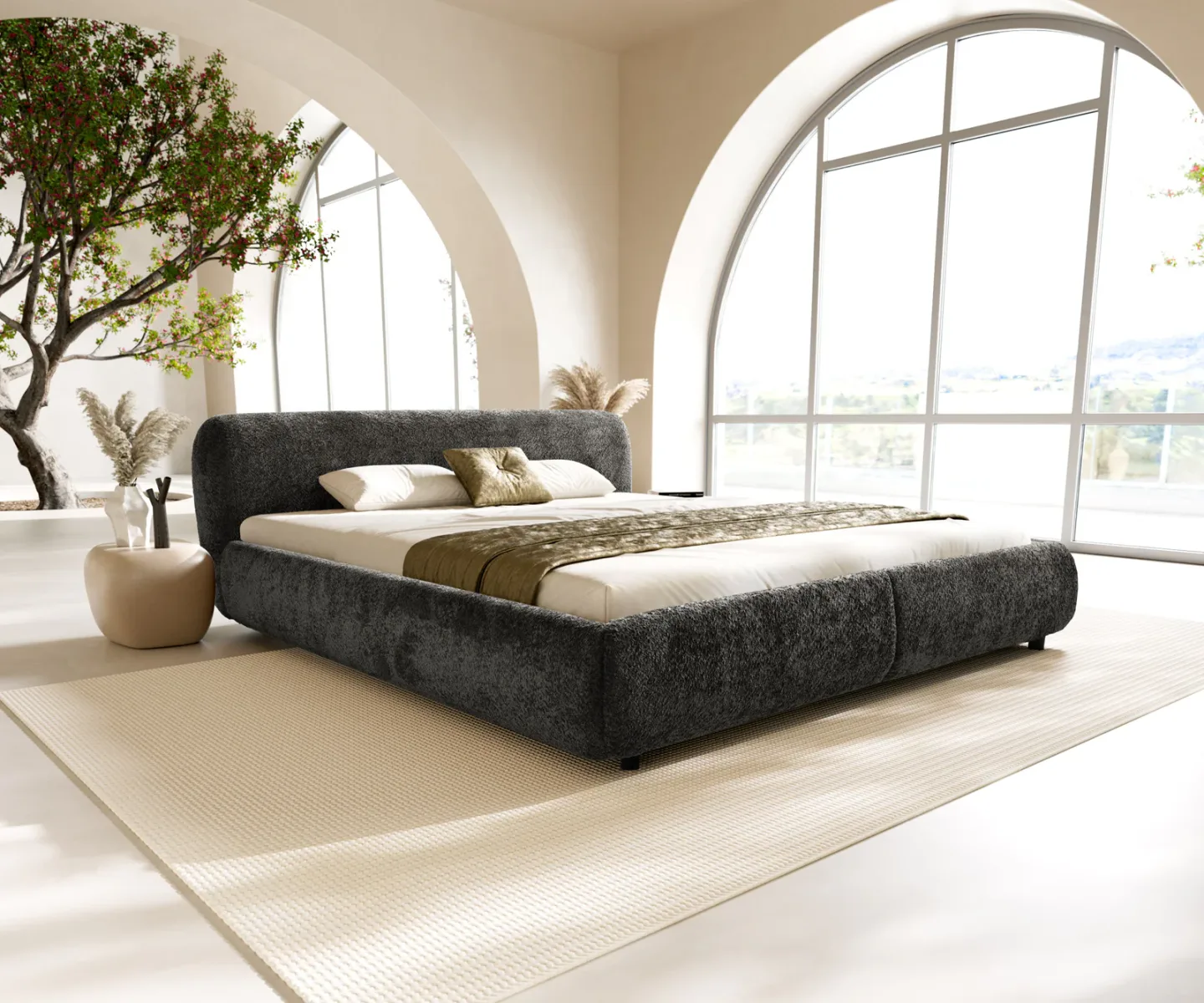 Polsterbettgestell Shona 180x200 cm Teddystoff Grau