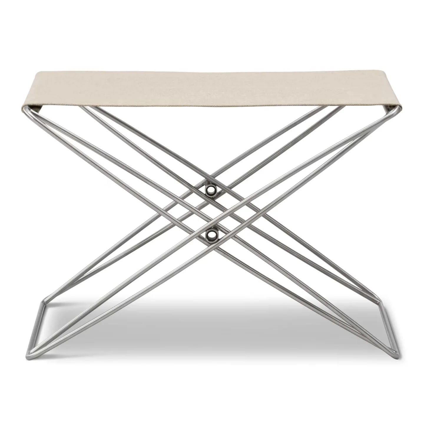 Fredericia Furniture - Jg folding stool - rostfritt stål, natural canvas - Pallar - Jørgen Gammelgaard - Silver,Beige - Textilmaterial