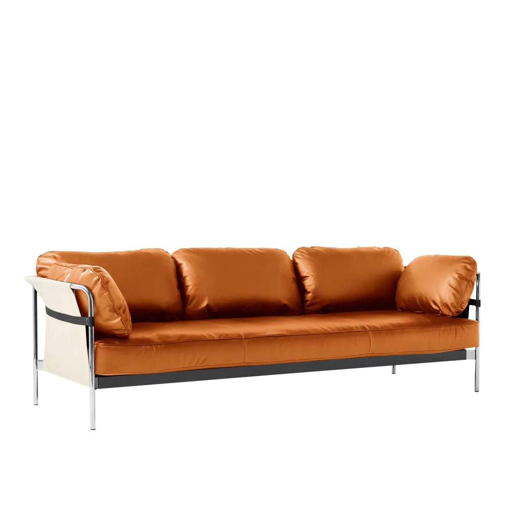 HAY - Can 3 Seater - Chrome Base - Natural Canvas - Cat.6 - Sense Cognac - Soffor - Ronan & Erwan Bouroullec - Brun