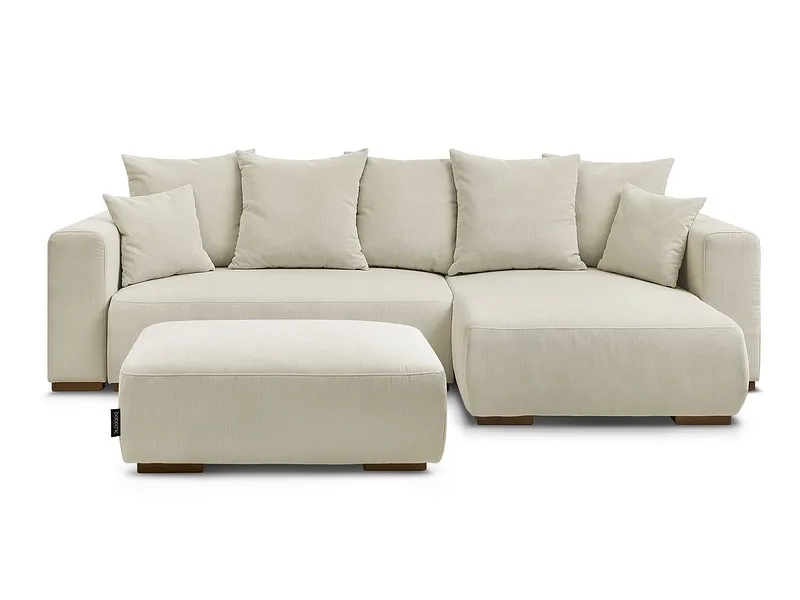 Ecksofa mit Hocker BOBOCHIC SIDONIE Cord-Stoff beige