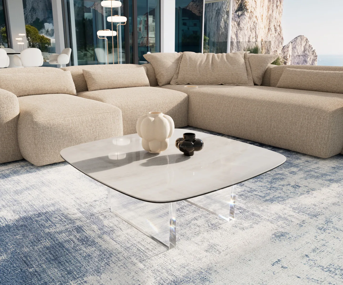 Couchtisch Edge Boot 90x90 cm Keramik Onyx Champagne Lumia Acryl