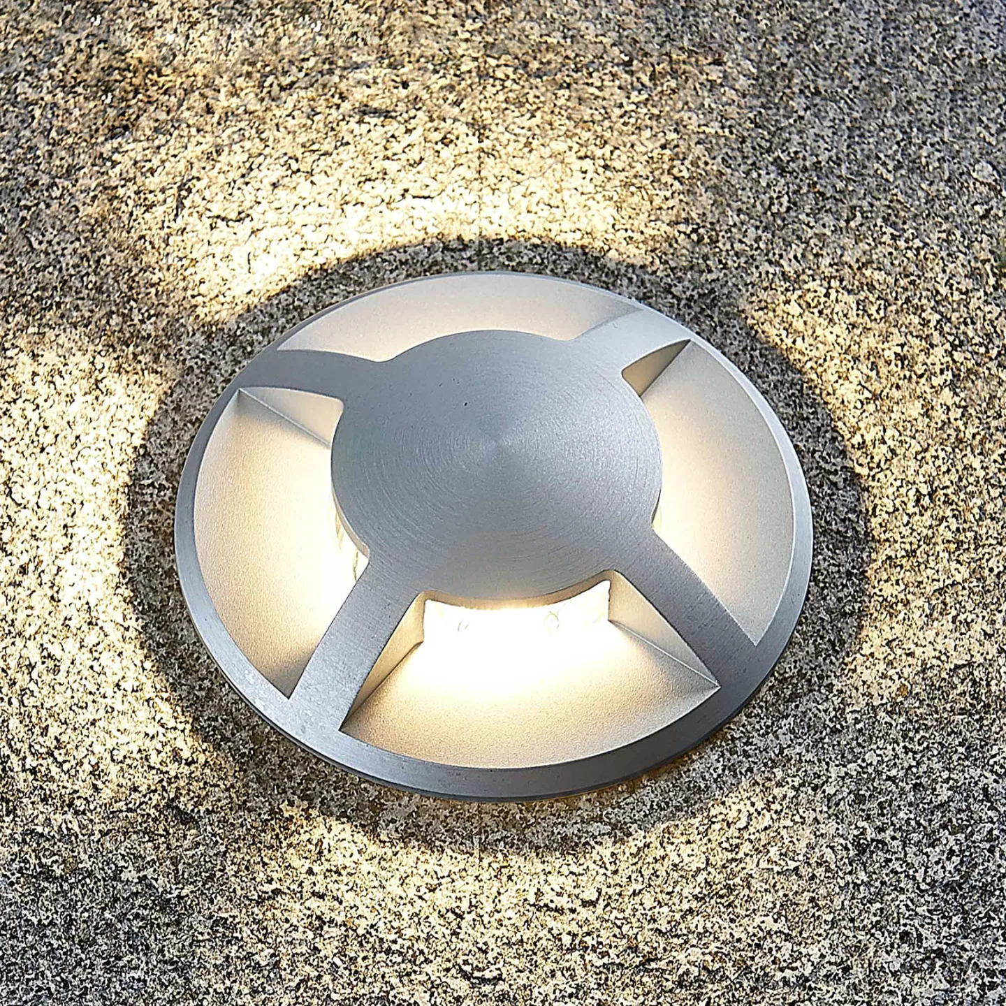 Bodeneinbauleuchte Milara, 4 Lichtaustritte, GU10 - Lucande - Terrasse - Modern - Aluminium - Rund
