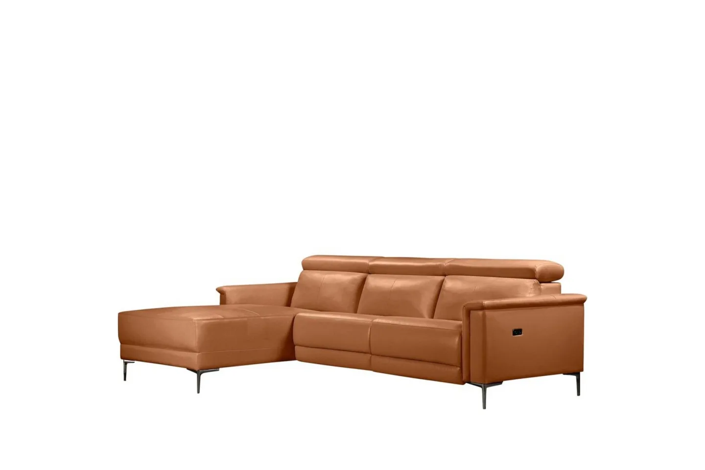 Hörnsoffa 3-sits Lund Cognac, Läder/PU, Vänster Elektrisk Fåtölj - Cognac, Läder/PU, Vänster Elektrisk Fåtölj
