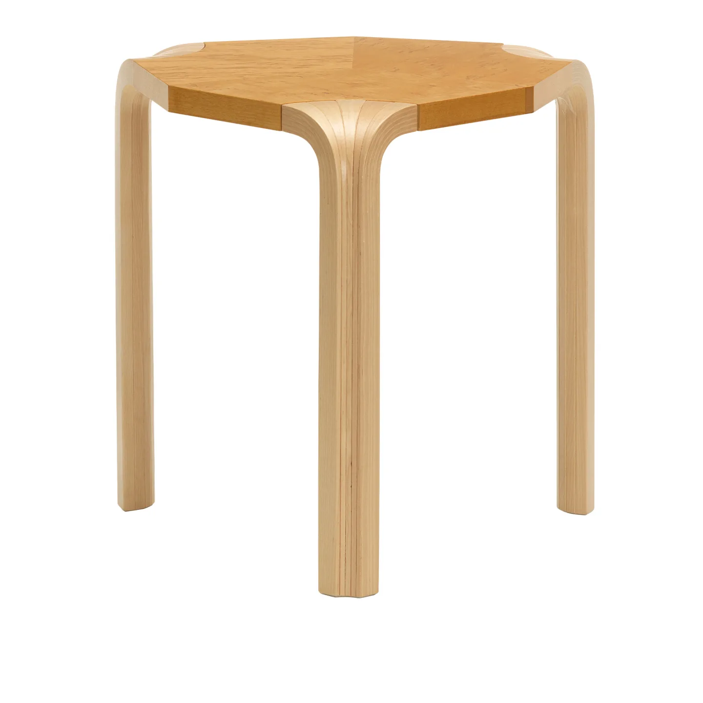 Artek - Stool X602, Anniversary Edition Artek 90, Solid Birch/Curly Birch Veneer, Honey/Natural, 3 legs - Pallar - Alvar Aalto - Träfärgad - Trä