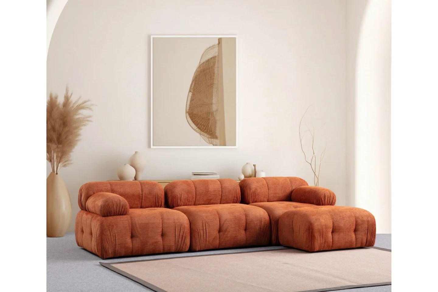 Belgin Bubblig Divansoffa 3-sits med fasta armstöd - Orange