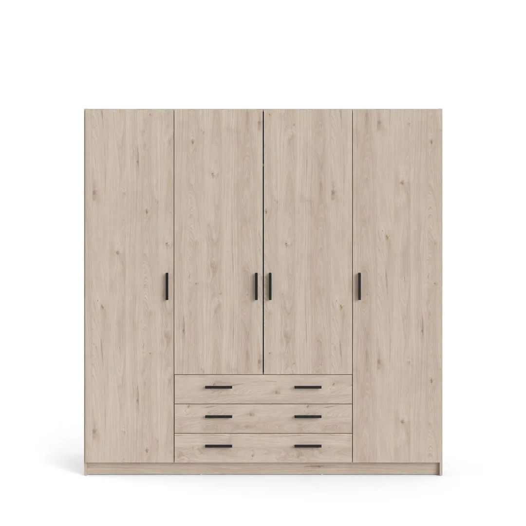 Spell Kleiderschrank B183 cm 4 Türen und 3 Schubladen Hickory-Dekor.