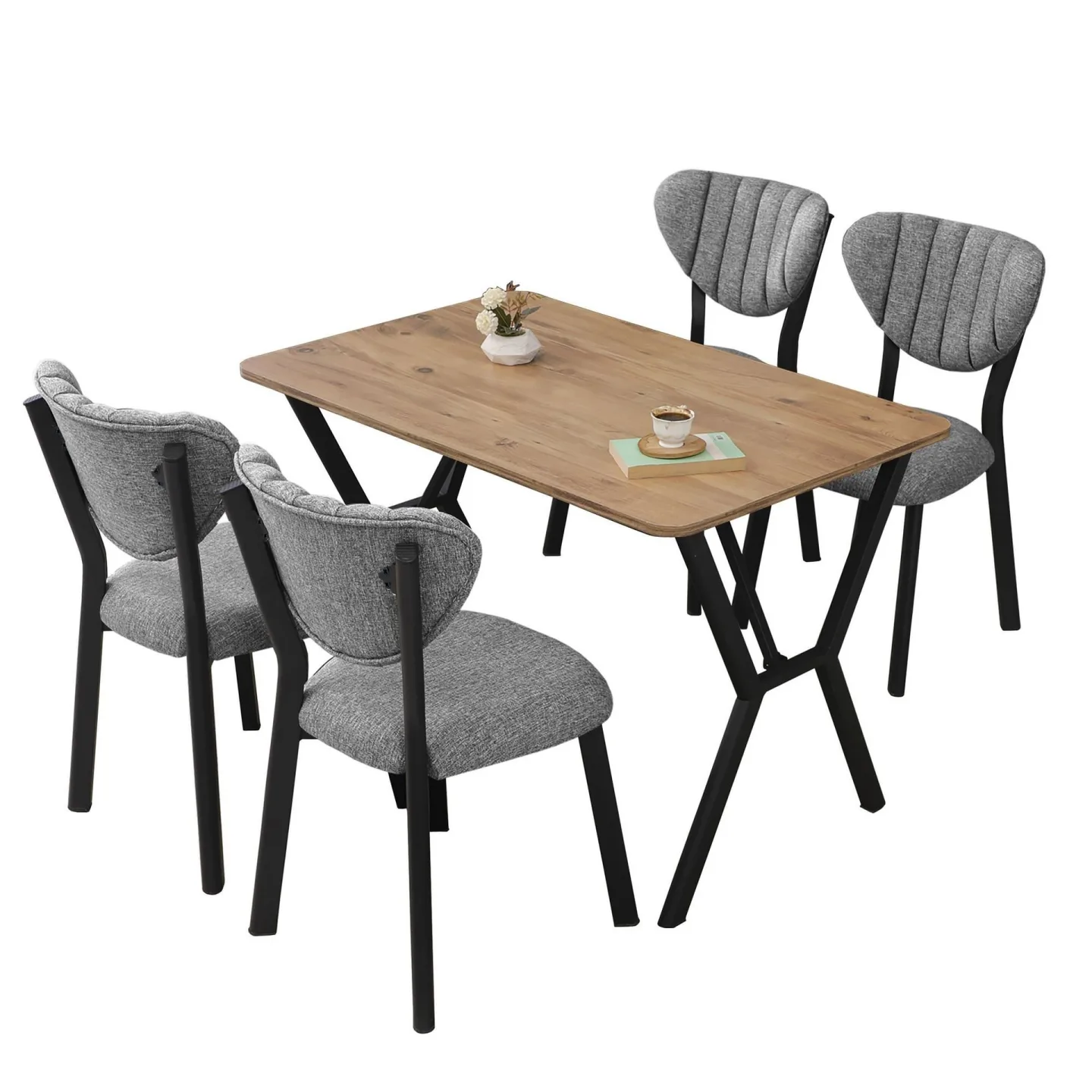 Krylor Matgrupp Bord 110 cm + 4 Stolar - Grå Och Valnöt