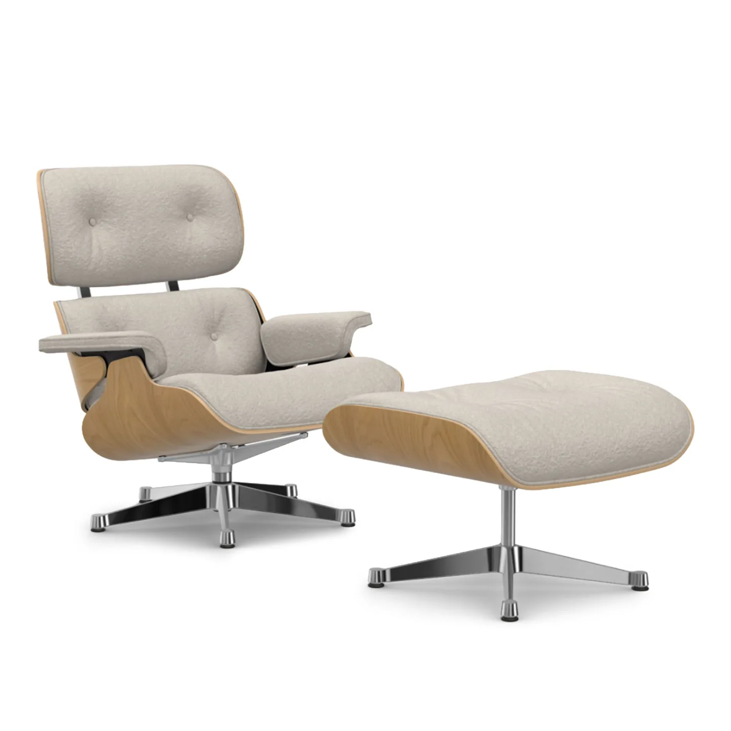 Vitra - Eames Lounge Set Natural Chestnut Nubia Ivory Pearl 01 Polished Aluminium - Fåtöljer - Charles & Ray Eames - Beige