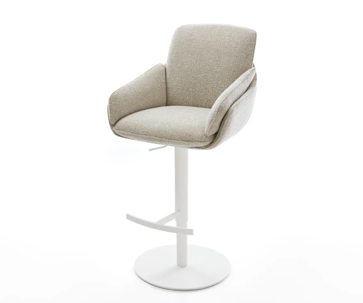 Barstuhl Luan-Flex Webstoff Soft Beige Drehfuß höhenverstellbar Metall Weiß