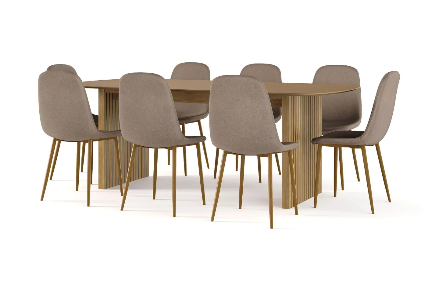 Richeto Matbord 210 cm ek + 8 st Nibe stol brun med ek ben - Natur/Brun