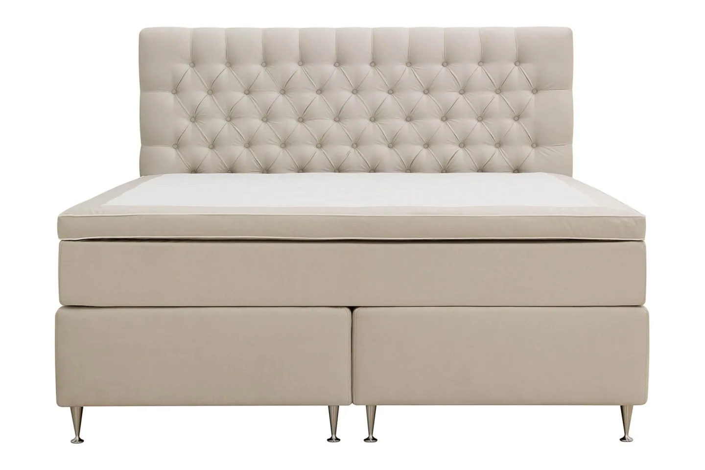 HVILA Lyx Komplett Sängpaket 160x200 cm Kontinentalsäng med knappad sänggavel i sammet - Beige / Sammet
