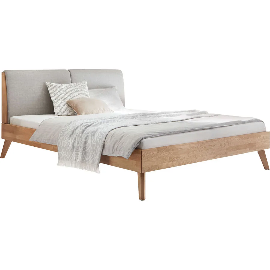 Hasena Bett Simone Natur, Grau Kernbuche, Stoff Massivholz 160 x 200 cm