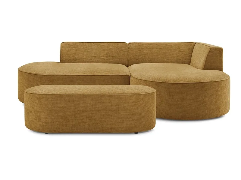 Ecksofa mit Hocker BOBOCHIC ROUSSEAU Stoff mit Textur gelb