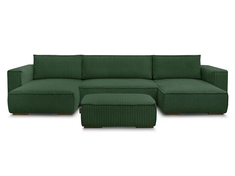 Panorama-Ecksofa mit Hocker BOBOCHIC CHELSEA Cord-Stoff grün