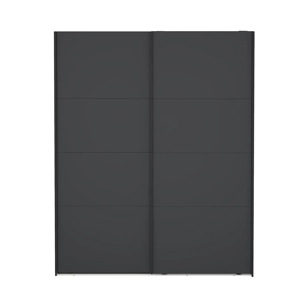 Catania Kleiderschrank 221x179x65cm, 2 Schiebetüren matt schwarz.
