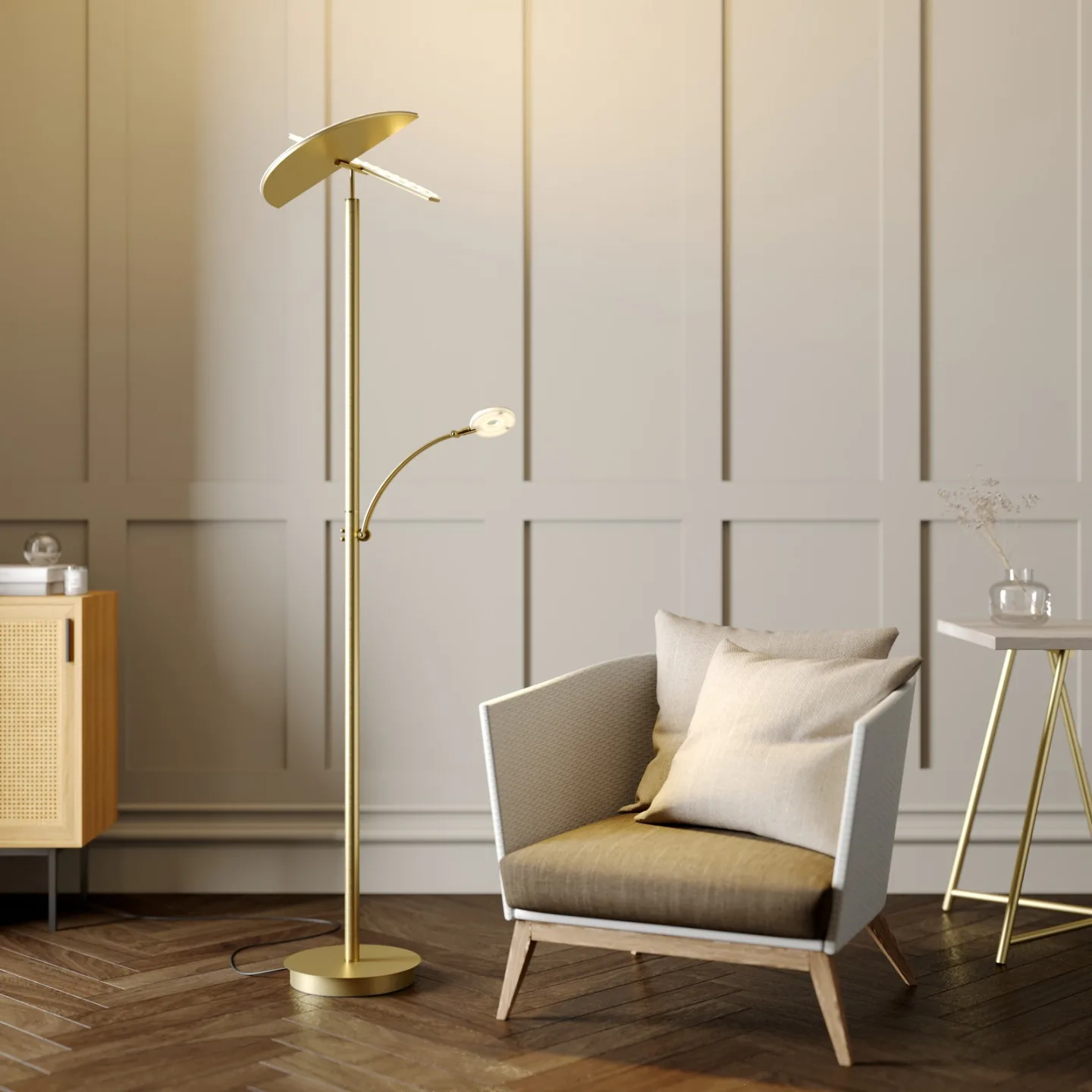 Anniki LED Stehleuchte Brass - Lucande - Wohnzimmer - Modern - Metall - Rund