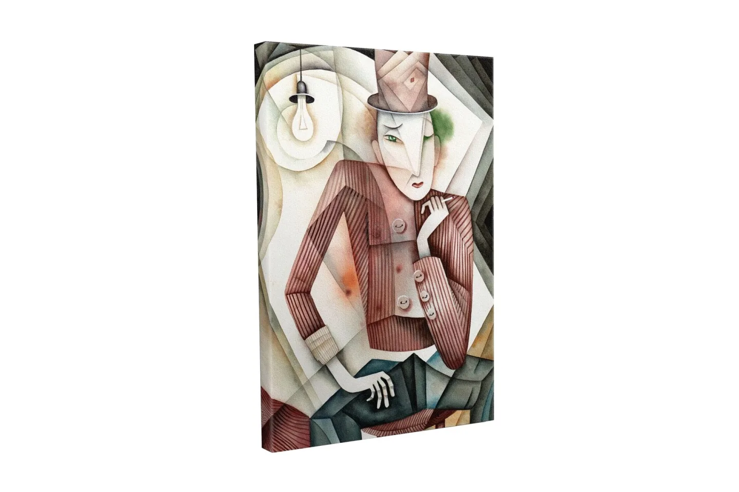 Canvastavla - Stiliserad man i hatt med en mystisk blick - Brun / Grön / Beige