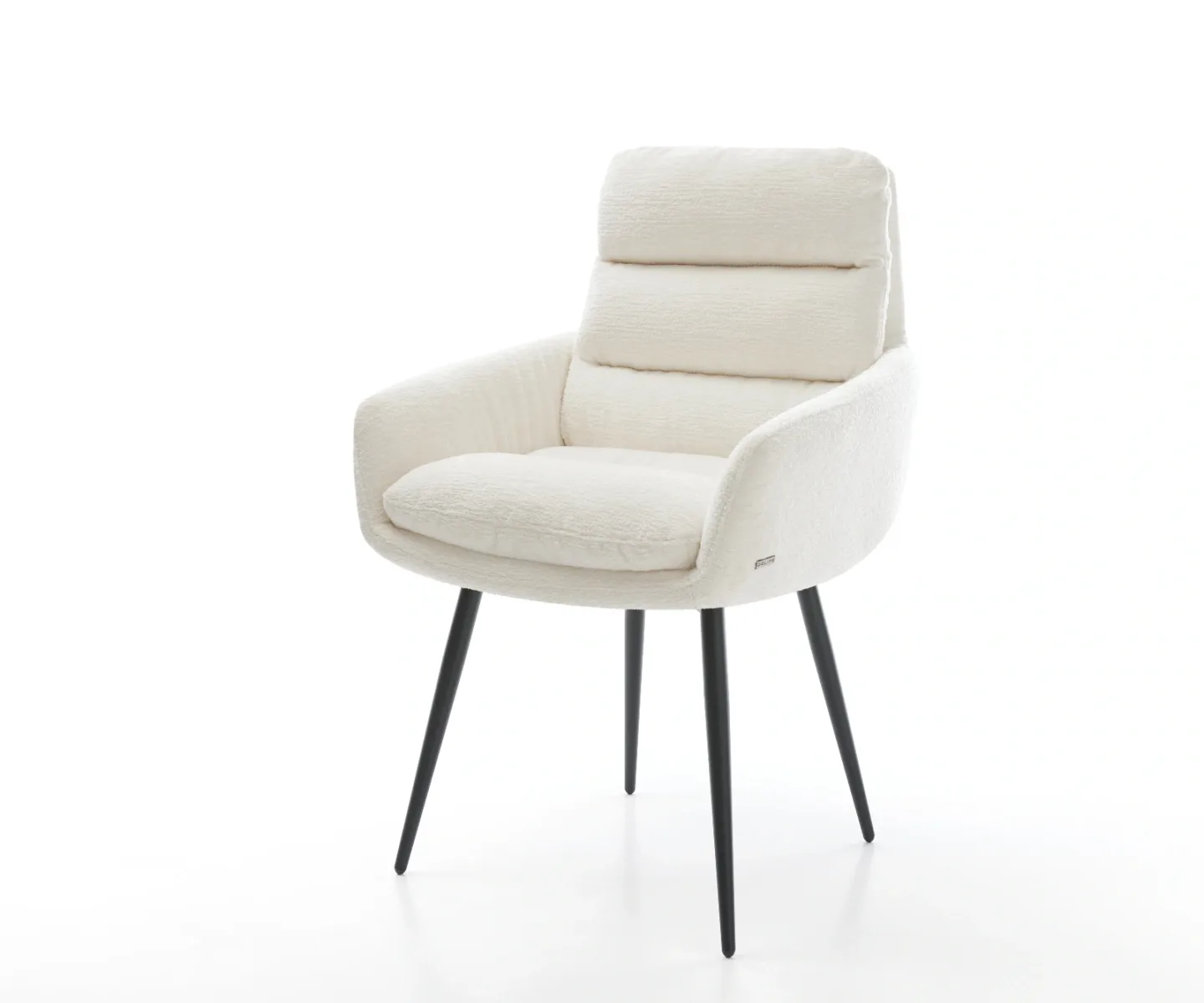 Esszimmerstuhl Abelia-Flex mit Armlehnen Bouclé Soft Beige 4-Fuß konisch Schwarz