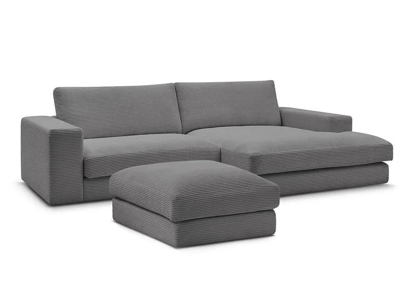 Ecksofa mit Hocker BOBOCHIC LEONARD Cord-Stoff dunkelgrau