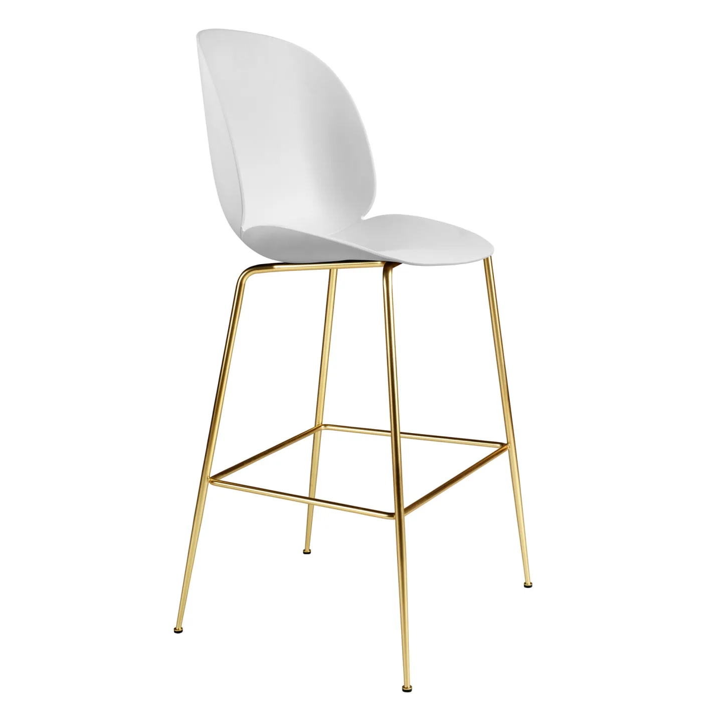 Gubi - Beetle Bar Chair Un-upholstered, Conic Base Brass, White Shell, - Barstolar - GamFratesi - Vit - Metall/Plast