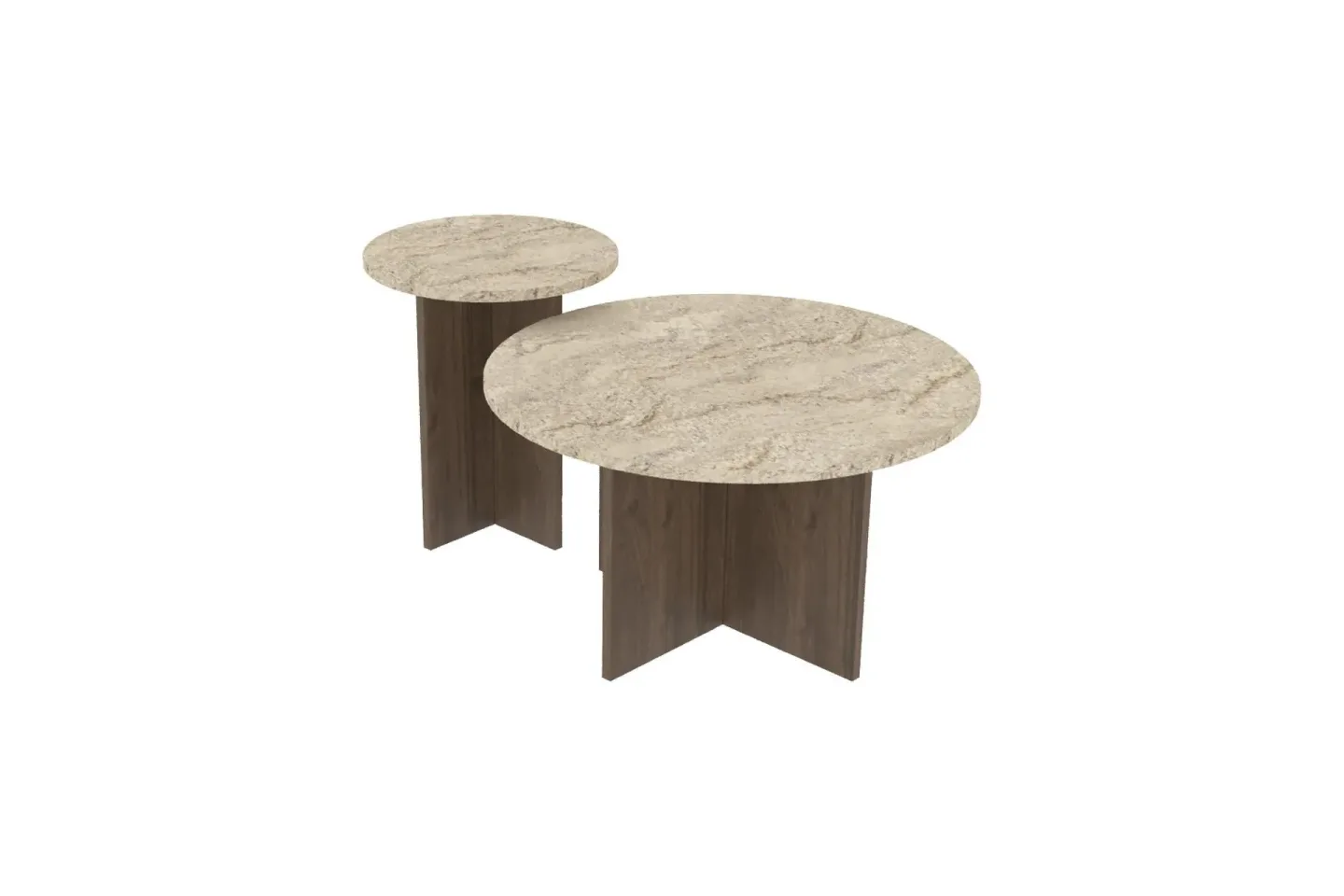 Lorricus Soffbord 70 cm Rund - Travertin Och Valnöt