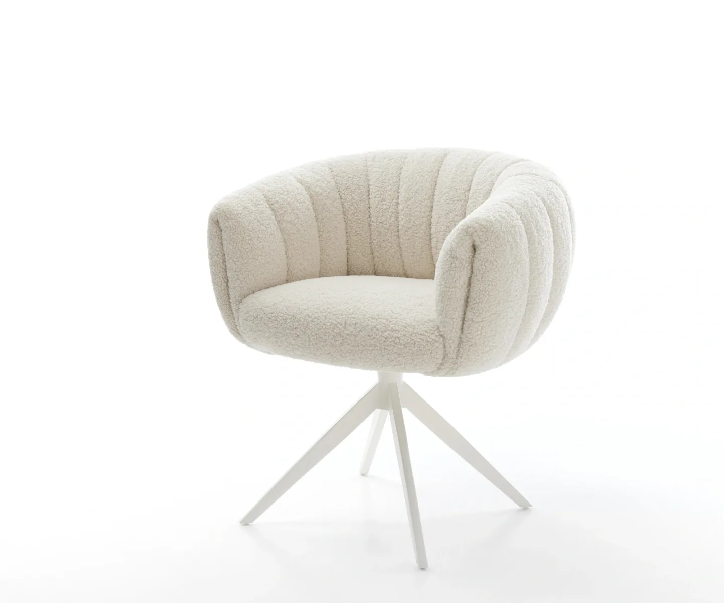 Drehstuhl Jada-Flex Teddystoff Beige Kreuzgestell breit Weiß 360° drehbar Wippfunktion Taschenfederkern