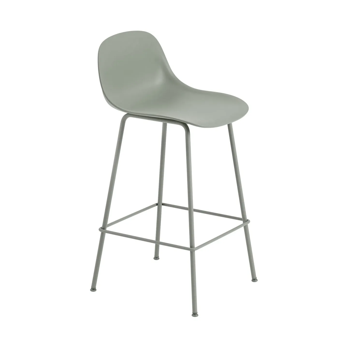 Muuto Fiber barstol tube bas med ryggstöd plast 75 cm Dusty green