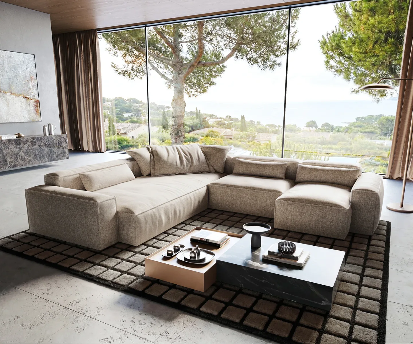 Wohnlandschaft Freestyle Cozy 360x290 cm Webstoff Soft Beige